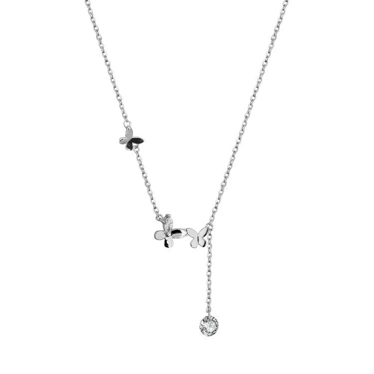 ANENJERY Shiny Cubic Zircon Butterfly Long Chain Tassel Necklace Clavicle Chains Choker For Women Gift S-N568