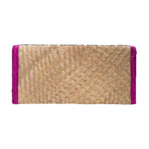 Pochette en paille à rayures sequins avec bordure rose
