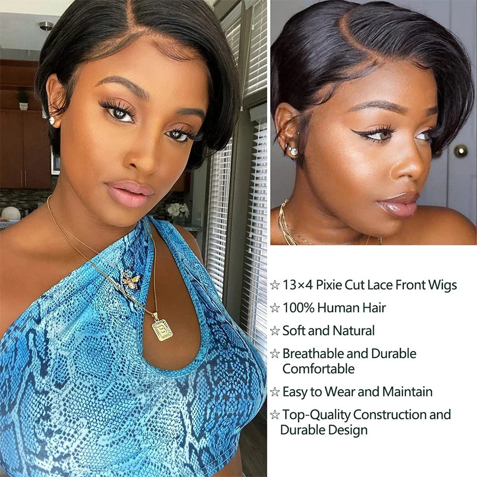 Pixie Cut Wigs 100% Human Hair Wig Transparent Lace For Women