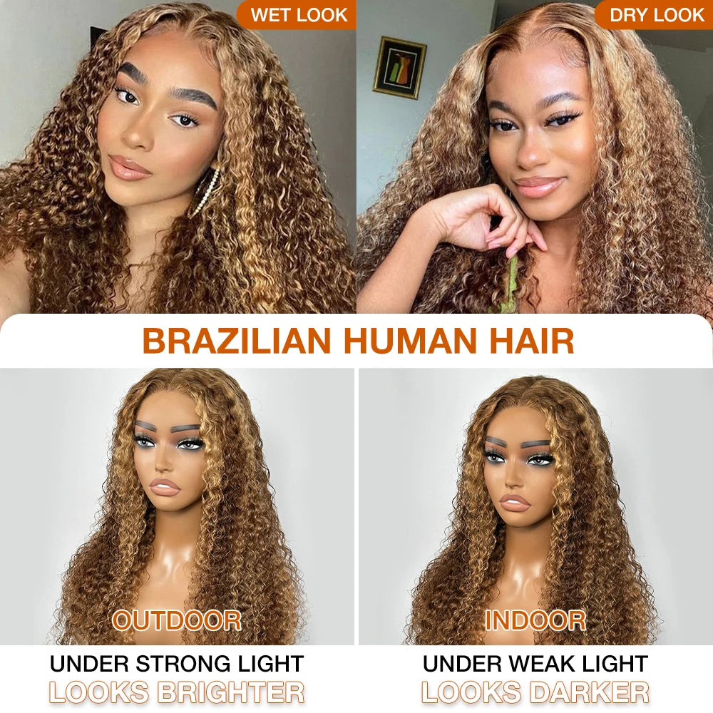 Honey Blonde Glueless Deep Wave Human Hair Wig