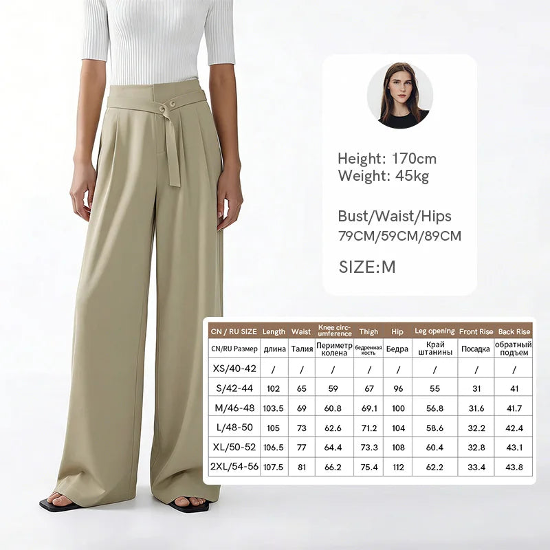 Amii Women's Pants 2026 Summer New Asymmetric Belted Linen Blend Casual Trousers Office Straight Versatile Women Pants 12642083