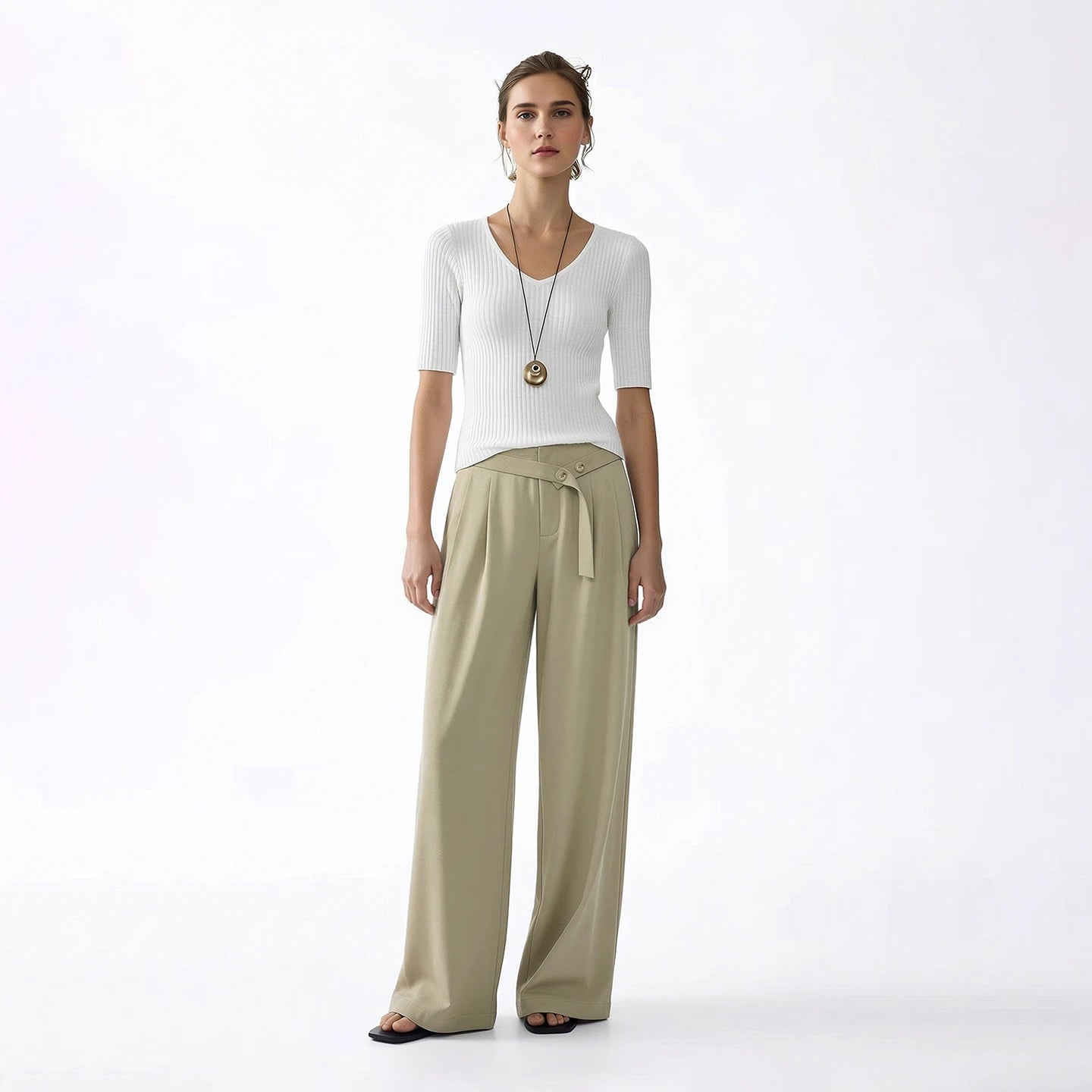 Amii Women's Pants 2026 Summer New Asymmetric Belted Linen Blend Casual Trousers Office Straight Versatile Women Pants 12642083