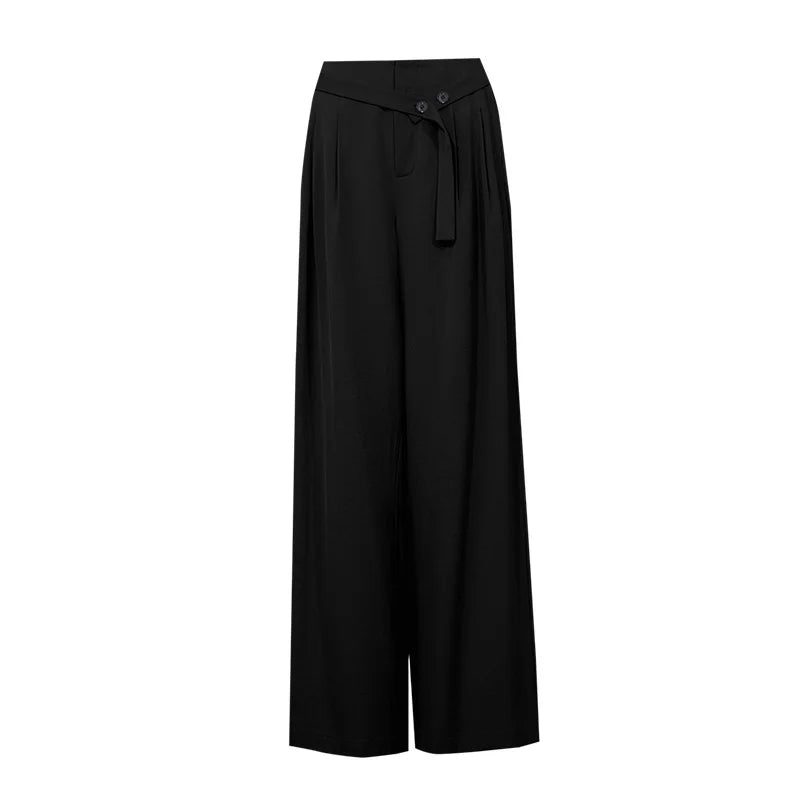 Amii Women's Pants 2026 Summer New Asymmetric Belted Linen Blend Casual Trousers Office Straight Versatile Women Pants 12642083