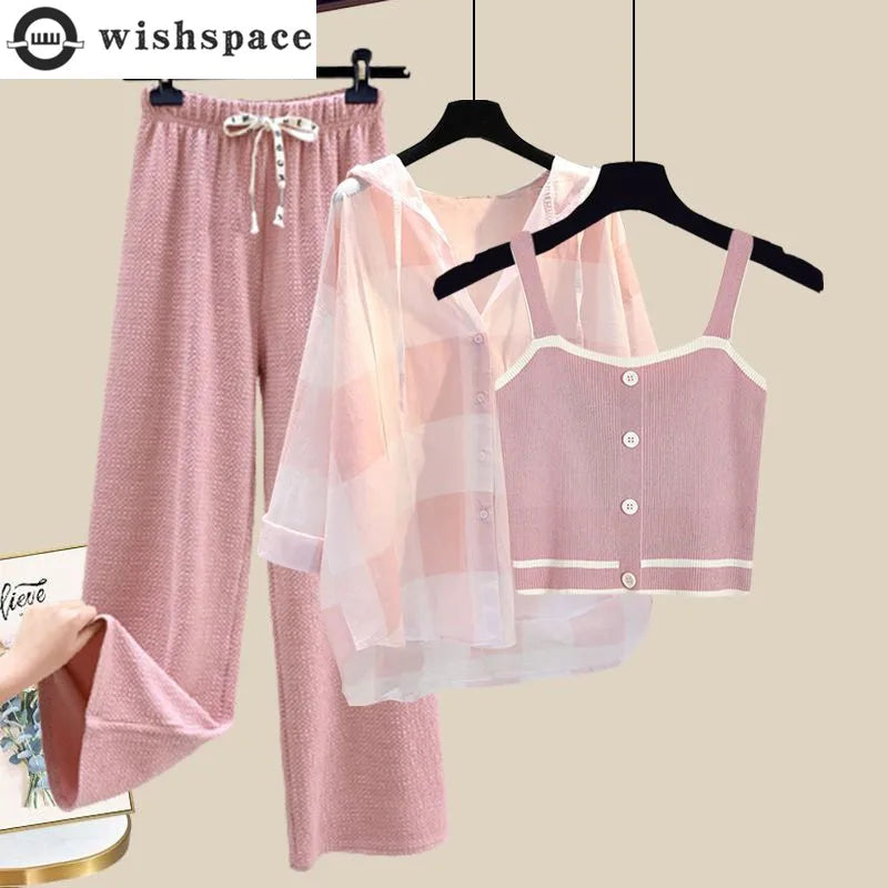 Women's 3pieces Plaid Lounge Set