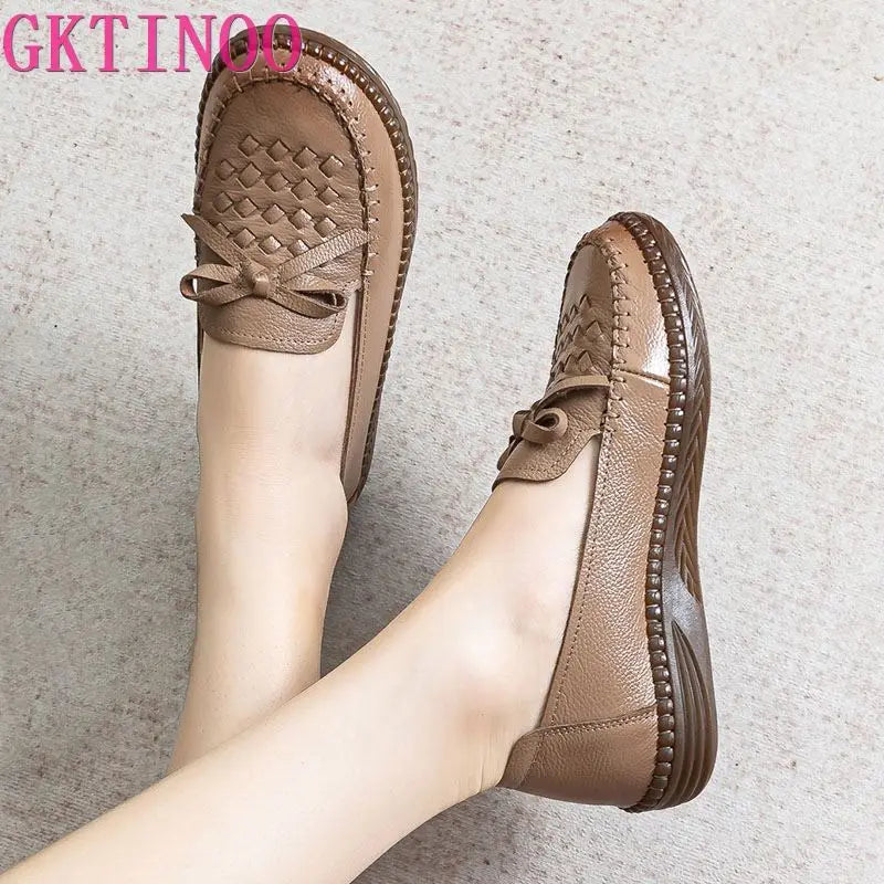 GKTINOO 2026 Fashion Women Shoes Genuine Leather Loafers Women Casual Shoes Mother Soft Comfortable Shoes Women Flats Non-slip