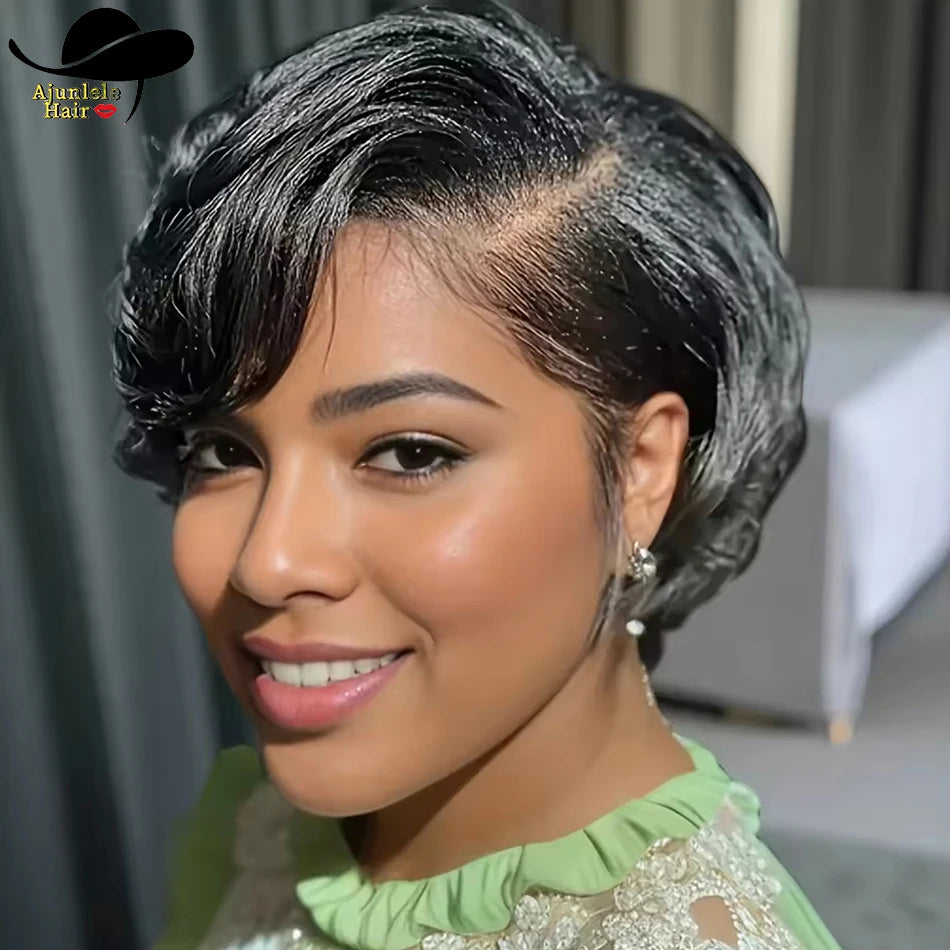 Pixie Cut Wigs 100% Human Hair Wig Transparent Lace For Women