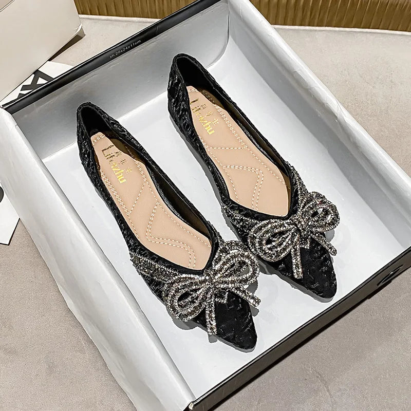 Plus Size 35-43 Women Shoes Flat Heel Wedding Party Shoes Square Toe Office Lady Shoes Pearls Crystal Diamonds Decoration
