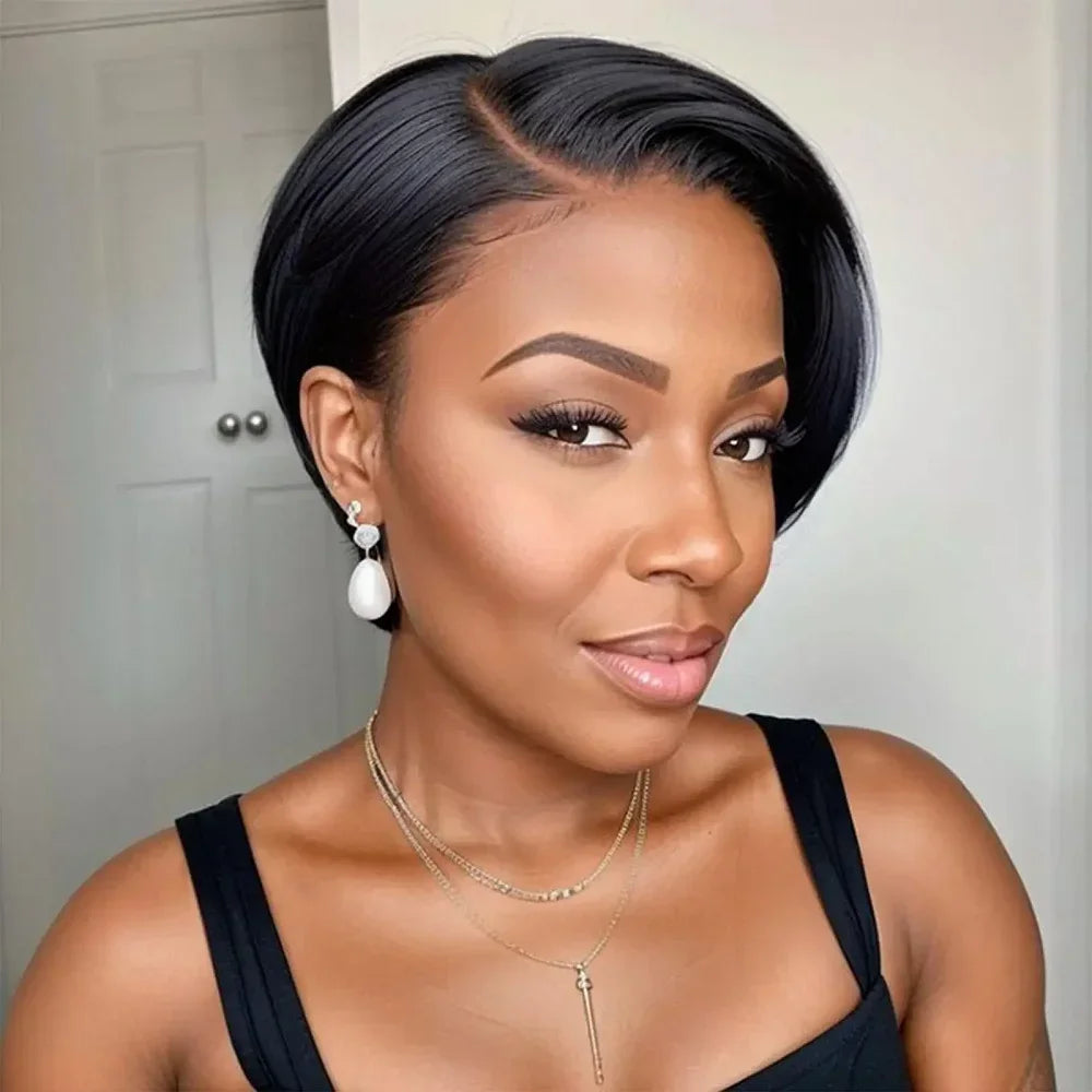 Pixie Cut Wigs 100% Human Hair Wig Transparent Lace For Women