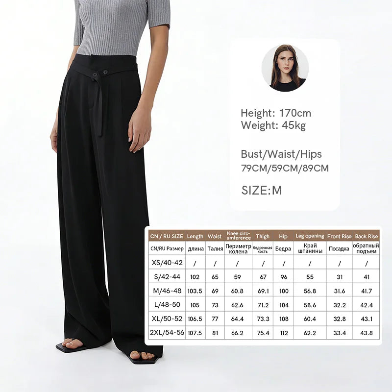 Amii Women's Pants 2026 Summer New Asymmetric Belted Linen Blend Casual Trousers Office Straight Versatile Women Pants 12642083