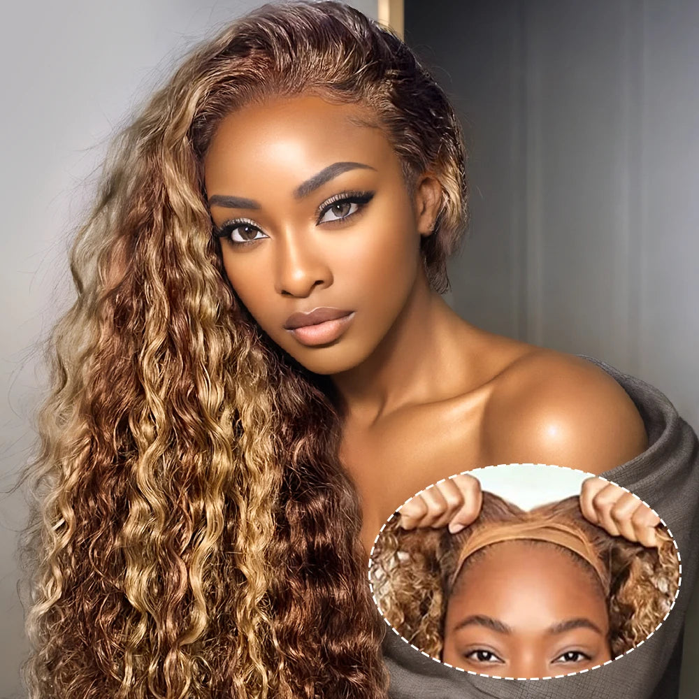 Honey Blonde Glueless Deep Wave Human Hair Wig