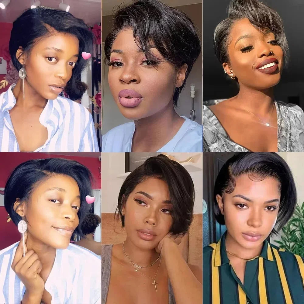 Pixie Cut Wigs 100% Human Hair Wig Transparent Lace For Women