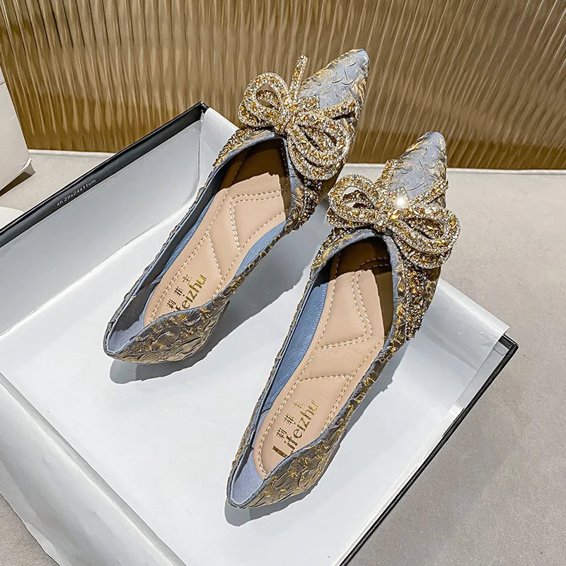 Plus Size 35-43 Women Shoes Flat Heel Wedding Party Shoes Square Toe Office Lady Shoes Pearls Crystal Diamonds Decoration