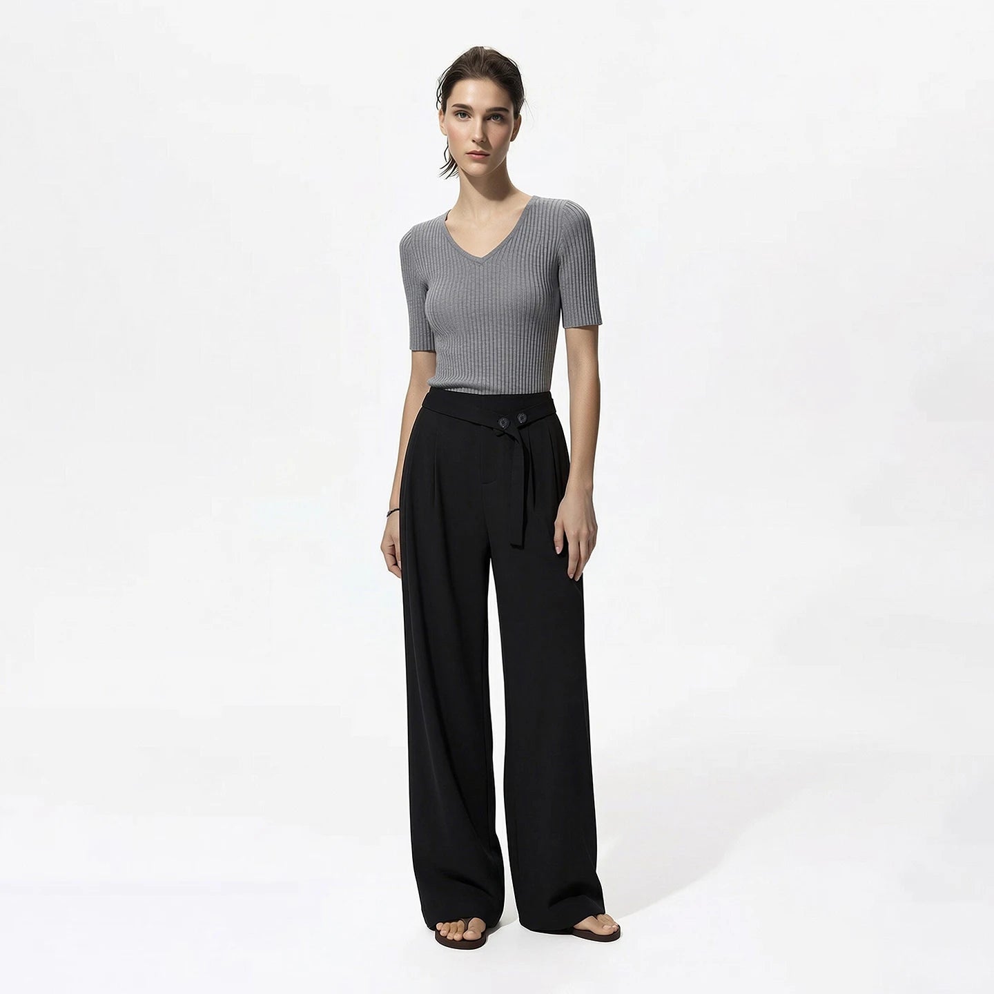 Amii Women's Pants 2026 Summer New Asymmetric Belted Linen Blend Casual Trousers Office Straight Versatile Women Pants 12642083