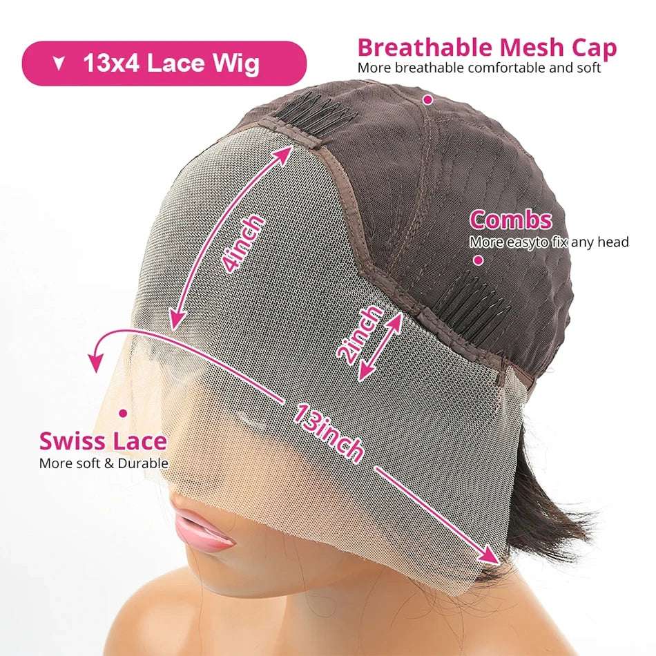Pixie Cut 13x4 Transparent Lace Front Wigs 100% Human Hair Wig For Women
