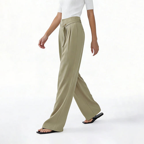 Amii Women's Pants 2026 Summer New Asymmetric Belted Linen Blend Casual Trousers Office Straight Versatile Women Pants 12642083