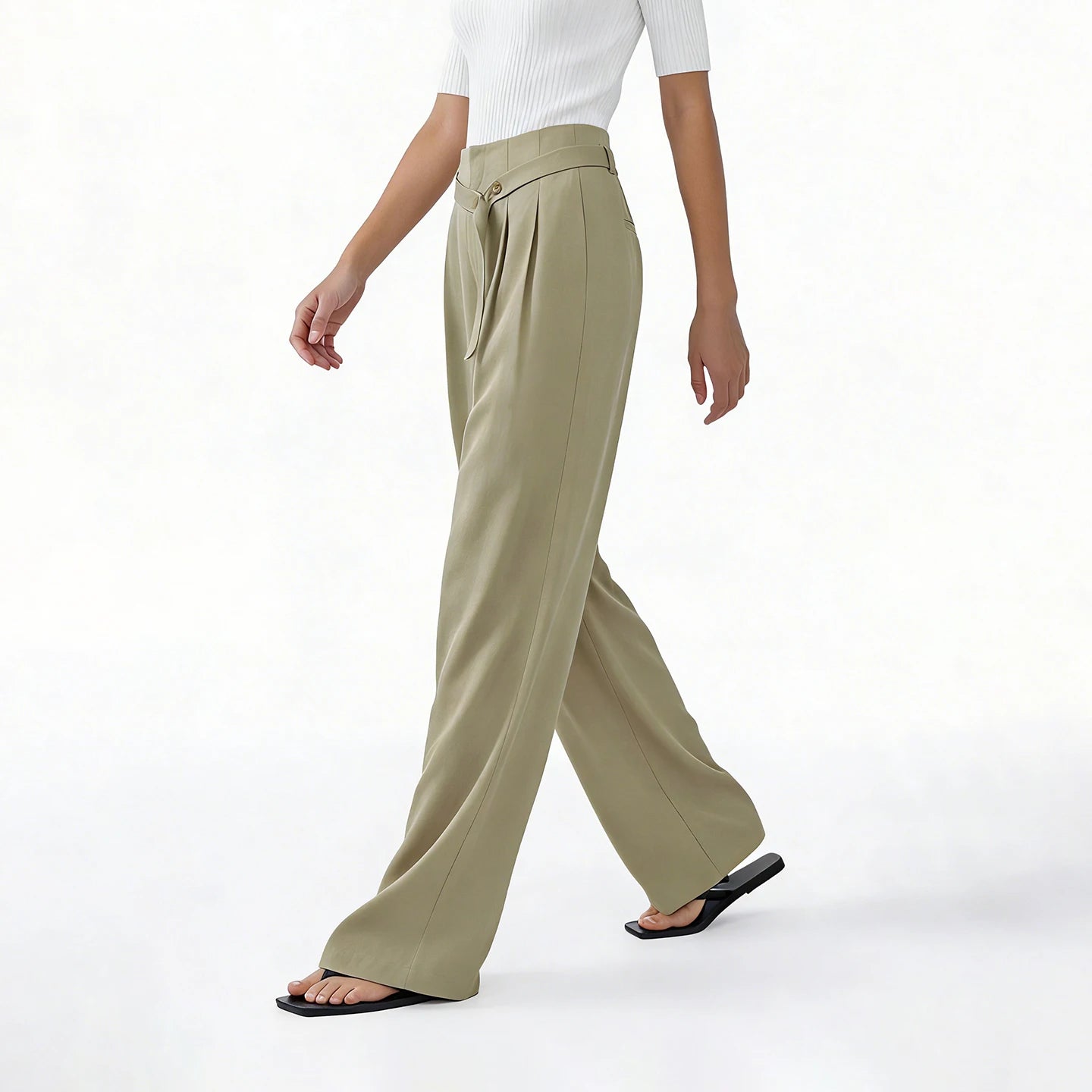 Amii Women's Pants 2026 Summer New Asymmetric Belted Linen Blend Casual Trousers Office Straight Versatile Women Pants 12642083